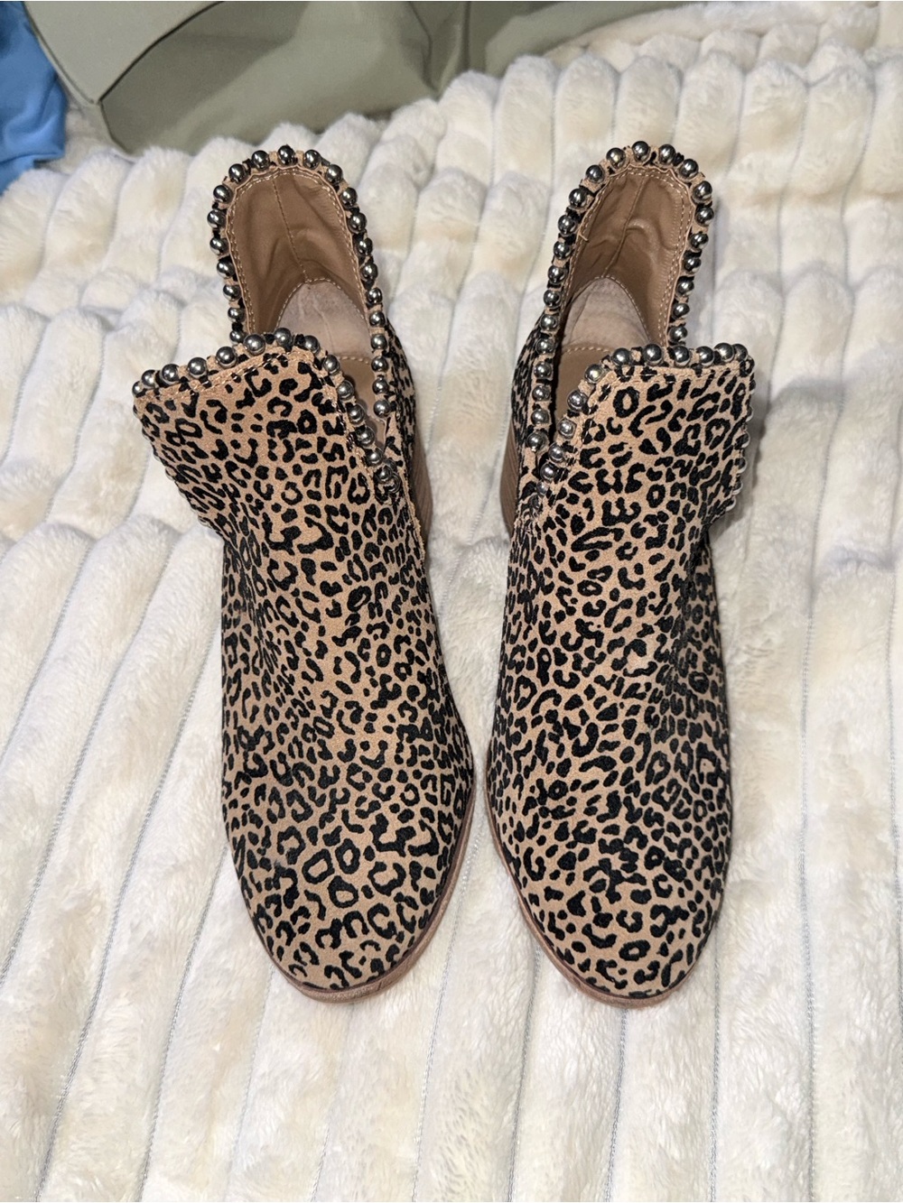Gianni Bini Leopard Print Studded Ankle Boots - Tan/Black